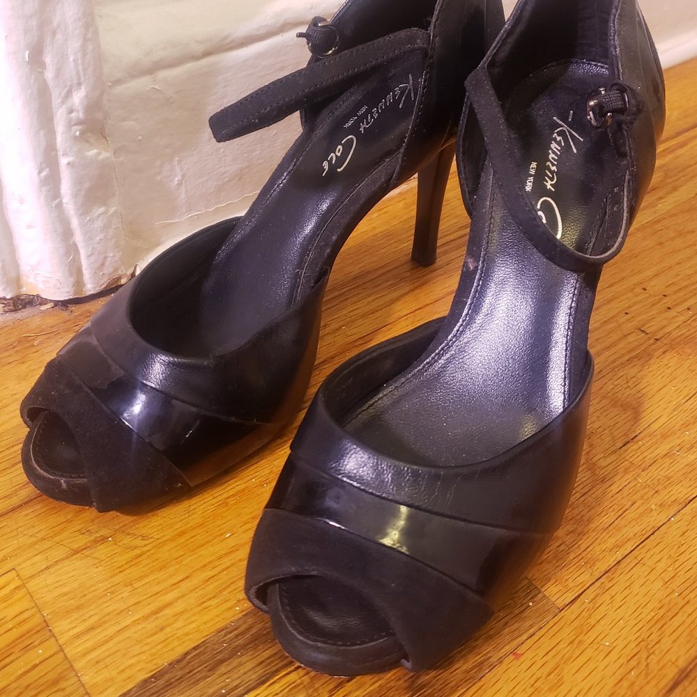Kenneth Cole Black Peep-Toe Heels, 7.5